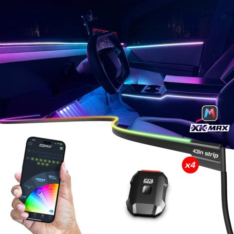 XK Glow LED Accent Lights MX-FO-ADV 2x43" XKmax Fiber Optic Interior Ambient Light Strip App Control Kit