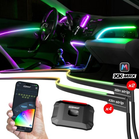 XK Glow LED Accent Lights MX-FO-PRO 2x30" + 4x43" XKmax Fiber Optic Interior Ambient Light Strip App Control Kit