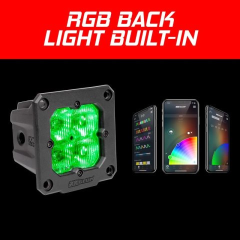 XK Glow C3 Cube Lights XK065002-D Flush Mount XKchrome 20w LED Light with RGB Accent Light - Driving Beam