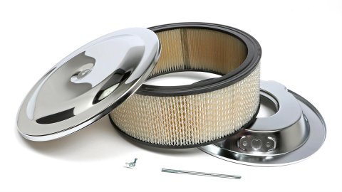 Trans-Dapt Performance Chrome Air Cleaners 2285 Cleaner Assembly, Dropped Base, Round, 14 in. Diameter, Steel, Chrome, 5 in. Filter Height, Wing Nut, Each