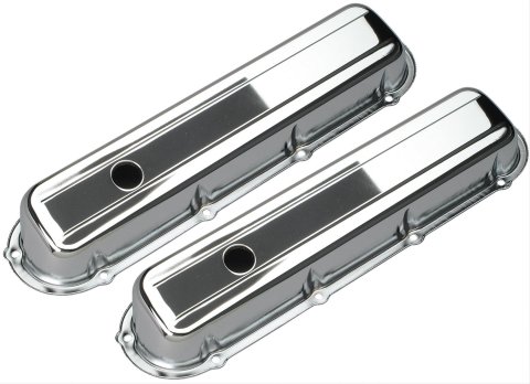 Trans-Dapt Performance Chrome Valve Covers 9521 Covers, Stock Height, Steel, Chrome, Plain, Cadillac, 368-500, V8, Pair