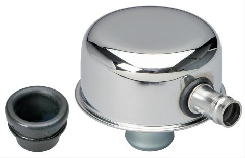 Trans-Dapt Performance Chrome Valve Cover Breathers 9242 Breather, Push-In, Round, Steel, Chrome, Plain, Closed Crankcase, Each