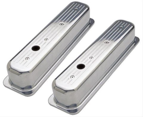Trans-Dapt Performance Diecast Aluminum Valve Covers 6985 Covers, Tall, Cast Aluminum, Polished, Ball-Milled, Centerbolt, Chevy, Small Block, Pair