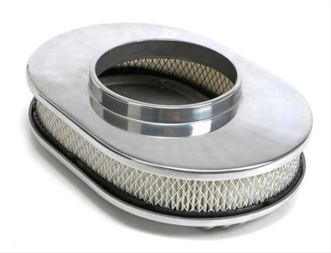 Trans-Dapt Performance Aluminum Air Cleaners 6026 Cleaner Assembly; Cleaner; Finned; Oval; Polished; 8 3/8 x 12 in.; 5 1/8 in. Neck; Use Filter