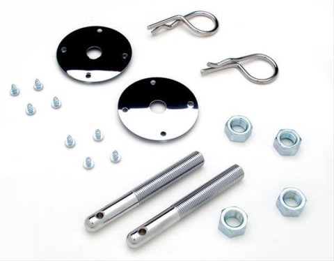 Trans-Dapt Performance Products Hood Pin Replacement Components 4051 Pins, Hairpin-Style, Steel, Chrome Plated, Two Pins, Two Scuff Plates, Kit