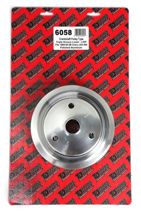 Trans-Dapt Performance Aluminum Crankshaft Pulleys 6058 Pulley, V-Belt, 3-Groove, Aluminum, Polished, Chevy, Small Block, Long Pump, Each
