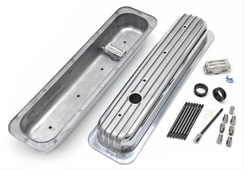 Trans-Dapt Performance Finned Aluminum Valve Covers 6607 Covers, Stock Height, Aluminum, Polished, Finned, Chevy, Small Block, Pair