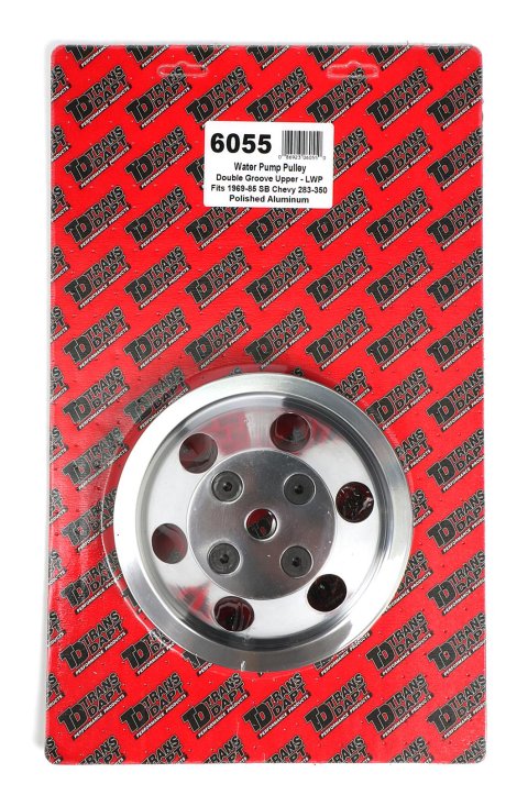 Trans-Dapt Performance Aluminum Water Pump Pulleys 6055 Pulley, V-Belt, 2-Groove, Aluminum, Polished, Chevy, Small Block, Long Pump, Each