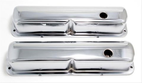Trans-Dapt Performance Chrome Valve Covers 9296 Covers, Stock Height, Steel, Chrome, Plain, Ford, 352-428, Pair