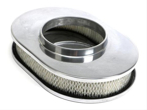 Trans-Dapt Performance Aluminum Air Cleaners 6024 Filter Assembly, Small Oval, Raised Base, Aluminum, Polished, Flame Design, 2 in. Filter Height, Each