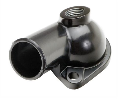 Trans-Dapt Performance Powdercoated O-Ring Water Necks 8635 Neck, Zinc Alloy, Black Powdercoated, 15 Degree, Chevy, GMC, Pontiac, Each
