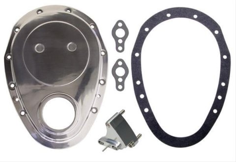 Trans-Dapt Performance Billet Aluminum Timing Chain Covers 6015 Cover, 1-Piece, Includes Pointer, Includes Gasket, Aluminum, Natural, Chevy, Small Block, Each