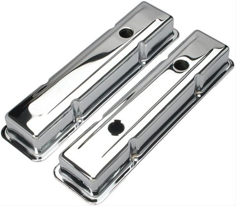 Trans-Dapt Performance Chrome Valve Covers 9300 Pontiac 326-455 V8 59-77 chromed steel, tall, baffled