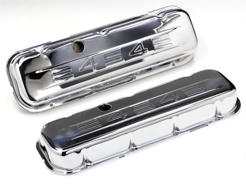 Trans-Dapt Performance Chrome Valve Covers 9844 Covers, Stock Height, Steel, Chrome, 454 Logo, Chevy, Big Block, Pair