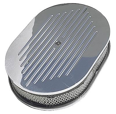 Trans-Dapt Performance Aluminum Air Cleaners 6021 Filter Assembly, Large Oval, Raised Base, Aluminum, Polished, Ball-Milled Design, 2 in.Filter Height, Each