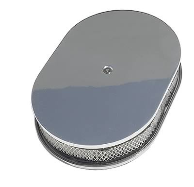 Trans-Dapt Performance Aluminum Air Cleaners 6022 Filter Assembly, Small Oval, Raised Base, Aluminum, Polished, Plain Design, 2 in. Filter Height, Each