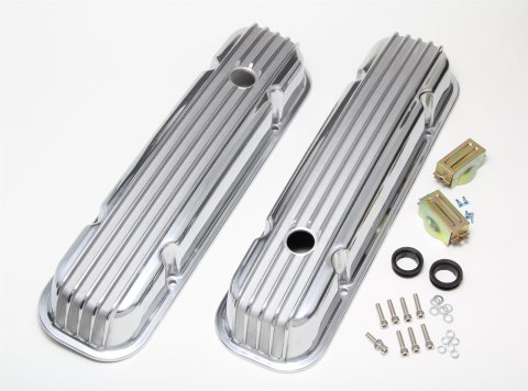 Trans-Dapt Performance Diecast Aluminum Valve Covers 6613 Covers, Perimeter Bolt Mounting, Die-cast Aluminum, Polished, Finned Top, Pontiac V8, Pair