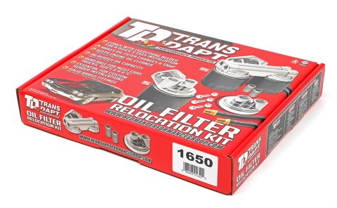 Trans-Dapt Performance Remote Oil Filter Relocation Kits 1650 Kit, 90 Degree, Single Filter, 3/4-16 in. Threads, 18mm x 1.5 Engine Threads, Kit