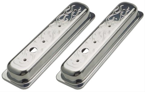 Trans-Dapt Performance Chrome Valve Covers 6735 SBC 87-97 polished aluminum, flamed, short, baffled