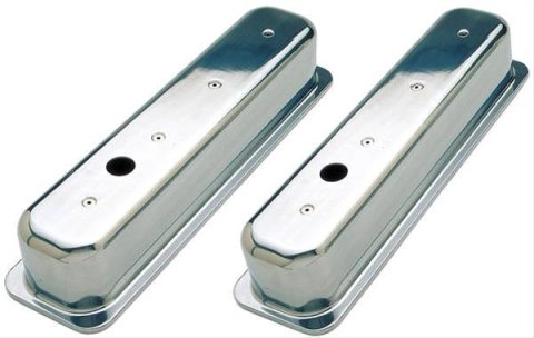 Trans-Dapt Performance Diecast Aluminum Valve Covers 6986 Covers, Tall, Cast Aluminum, Polished, Plain, Centerbolt, Chevy, Small Block, Pair