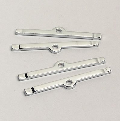 Trans-Dapt Performance Chrome Valve Cover Spreader Bars 4993 Hold-Down Tabs, Steel, Plated, Chevy, Small Block V8/V6, Set of 4