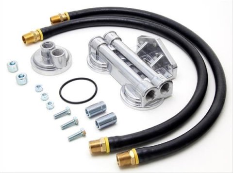 Trans-Dapt Performance Remote Oil Filter Relocation Kits 1258 Kit, Dual Filter, 3/4-16 in. Threads, 20mm x 1.5 Engine Threads, Kit