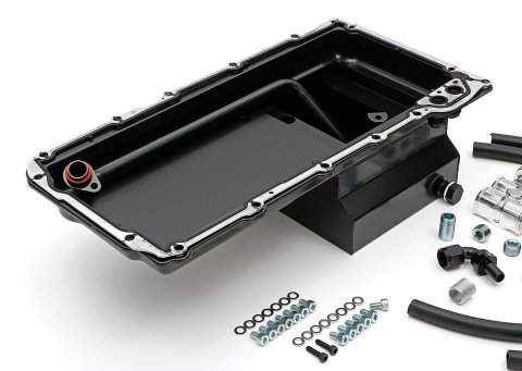 Trans-Dapt Performance Products Oil Pans 0181 Pan & Filter Kit, LS Engine Swap Pan & Remote Sngl Filter Base Combo Kit; Horizontal Port, Black Pan 7Qt