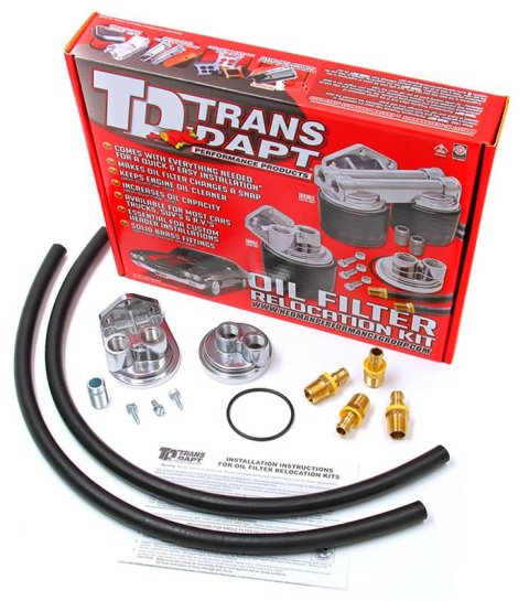 Trans-Dapt Performance Remote Oil Filter Relocation Kits 1120 Kit, Single Filter, 3/4-16 in. Threads, 13/16-16 in. Engine Threads, Kit