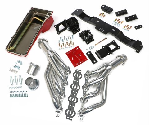 Trans-Dapt Performance Swap-In-A-Box Complete Engine Swap Kits 42022 Kits, Complete, Mid-length Silver Ceramic Coated Headers, Motor Mounts, Red Oil Pan, Chevy, Pontiac, 4.8L, 5.3L, 6.0L, Kit