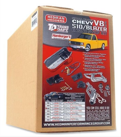 Trans-Dapt Performance Swap-In-A-Box Complete Engine Swap Kits 99089 Kit, Headers, Steel, Black Ceramic Coated, Motor Mounts, Oil Pan, Pickup, Gaskets, Hardware, Chevy, Small Block, Kit