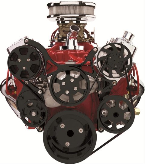 Billet Specialties Tru Trac Serpentine Systems with A/C BLK13220 Pulley Kit, Trac, System, Aluminum, Black Anodized, Chevy, Small Block, Kit