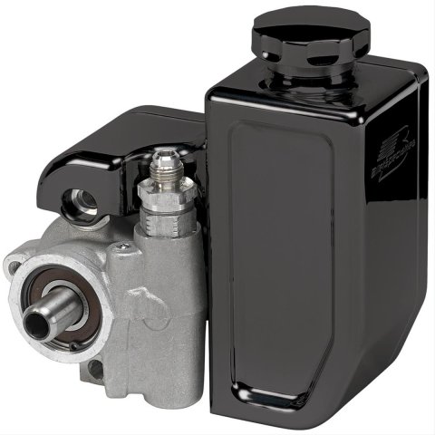 Billet Specialties Bolt-On Power Steering Reservoirs BLK77930 Reservoir, Bolt-On, Aluminum, Black Powdercoated, -6 AN Male Threads, Each