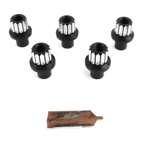 Billet Specialties Race Lug Nuts LNRMS122075 nuts, Aluminum, Black Anodized, 1/2 in.-20 RH in., 0.75 in. Shank, Open End, 12-Point, Set Of 5