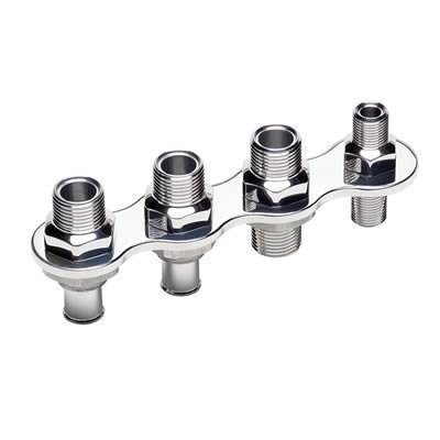 Billet Specialties Heat and Air Conditioning Bulkheads 66935 Firewall Bulkhead, 4-Port, Inline, #6, #10, Aluminum, Polished, Each