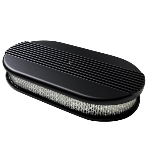 Billet Specialties Air Cleaners BLK15640 Filter Assembly, Large Oval, Aluminum, Black Powdercoated, Ribbed Design, 2 in. Filter Height, Each