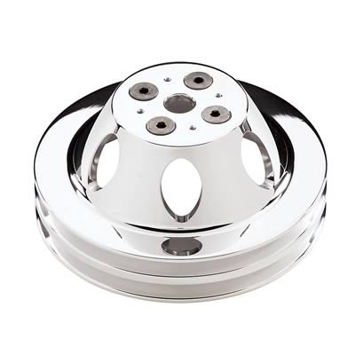 Billet Specialties Water Pump Pulleys 80220 Pulley, V-Belt, 2-Groove, Aluminum, Polished, Chevy, Small Block, Short Pump, Each