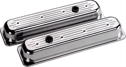 Billet Specialties Diecast Aluminum Valve Covers 95820 Covers, Stock Height, Aluminum, Polished, Ball-Milled Logo, Centerbolt, Chevy, Small Block, Pair