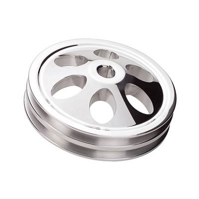 Billet Specialties Power Steering Pulleys 86220 Pulley, V-Belt, 2-Groove, 1/8 in. Keyway, Aluminum, Polished, .625 in. Bore, Chevy, Each