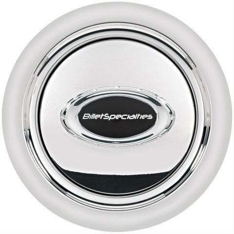 Billet Specialties Horn Buttons 32725 Button, Aluminum, Polished, Black Logo, Smooth Outer Ring, Each