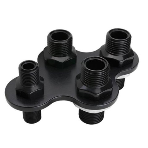 Billet Specialties Heat and Air Conditioning Bulkheads BLK66935 Firewall Bulkhead, 4-Port, Inline, #6, #10, Aluminum, Black Anodized, Each