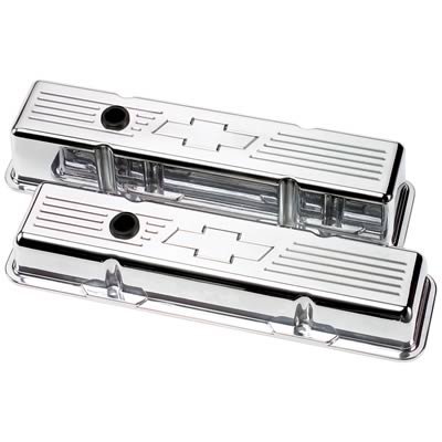 Billet Specialties Diecast Aluminum Valve Covers 95221 Covers, Tall, Aluminum, Polished, Bowtie Emblem, Chevy, Small Block, Pair