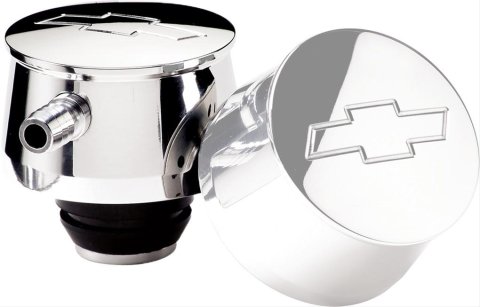 Billet Specialties Valve Cover Breathers 21220 Breather, PCV, Push-In, Round, Aluminum, Polished, Bowtie Emblem, Each