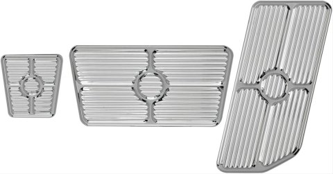 Billet Specialties Universal Pedal Kits 198622 Pads, Gas/Brake/Emergency Brake Position, Aluminum, Polished, Automatic, Chevy, Set of 3