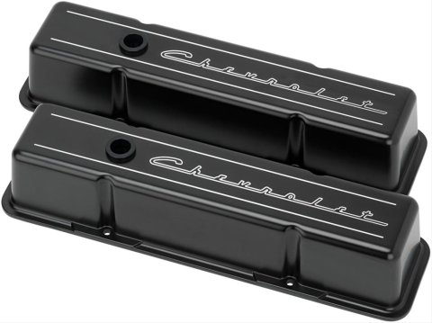 Billet Specialties Diecast Aluminum Valve Covers BLK95223 Covers, Tall, Die-cast Aluminum, Black Powdercoated, Chevrolet Logo, Chevy, Small Block, Pair