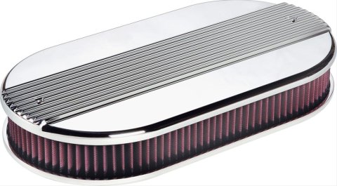 Billet Specialties Air Cleaners 15650 Filter Assembly, Large Oval, Dual Quad, Aluminum, Polished, Ribbed Design, 2 1/4 in. Filter Height, Each