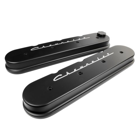 Billet Specialties Chevrolet Script LS Cast Valve Covers BLK95423 Covers, Stock Height, Aluminum, Script, Black Powdercoat, Chevrolet, LS, 4.8, 5.3, 5.7, 6.0, 6.2, 7.0L, Pair