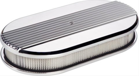Billet Specialties Air Cleaners 15640 Filter Assembly, Large Oval, Aluminum, Polished, Ribbed Design, 2 in. Filter Height, Each