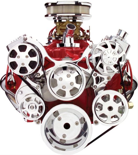 Billet Specialties Tru Trac Serpentine Systems with A/C 13220 Pulley Kit, Serpentine, Aluminum, Polished, 7.25 in. Diameter Crank Pulley, Chevy, Small Block, Kit