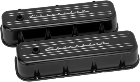 Billet Specialties Diecast Aluminum Valve Covers BLK96123 Covers, Tall, Perimeter Bolt Mounting, Aluminum, Black, Chevrolet Logo, Chevy, Big Block, Pair