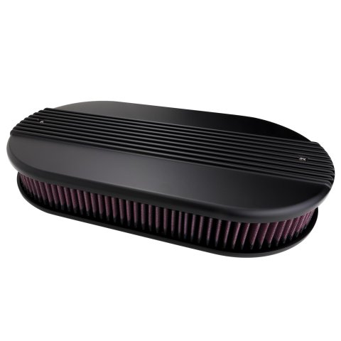 Billet Specialties Air Cleaners BLK15650 Filter Assembly, Large Oval, Dual Quad, Aluminum, Black Powdercoated, Ribbed Design, 2 1/4 in. Filter Height, Each